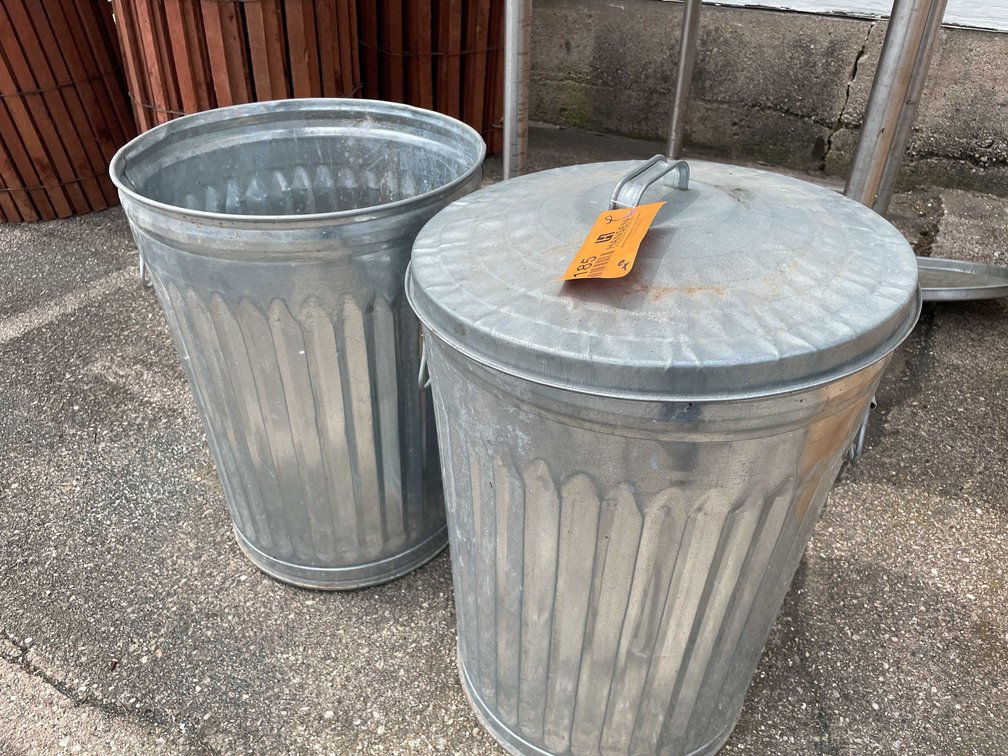 (2) Metal Trash Cans with Lids