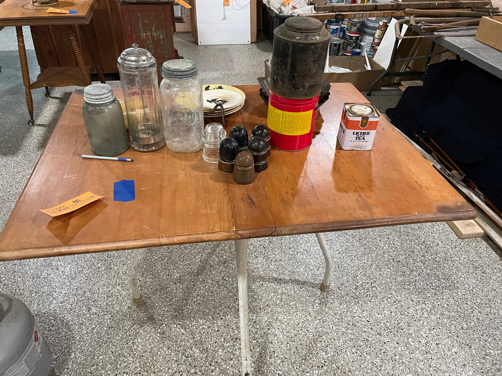 Wooden Table with Vintage Items