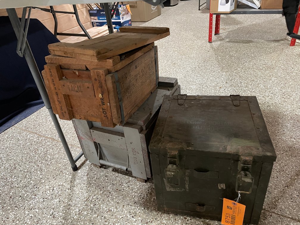 (3) Ammo Boxes and (2) Wood Crates