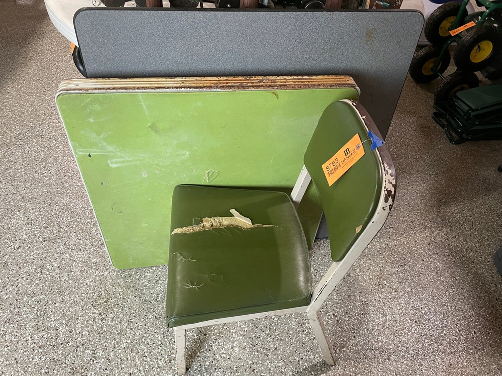 (2) Card Tables and (1) Metal Framed Chair