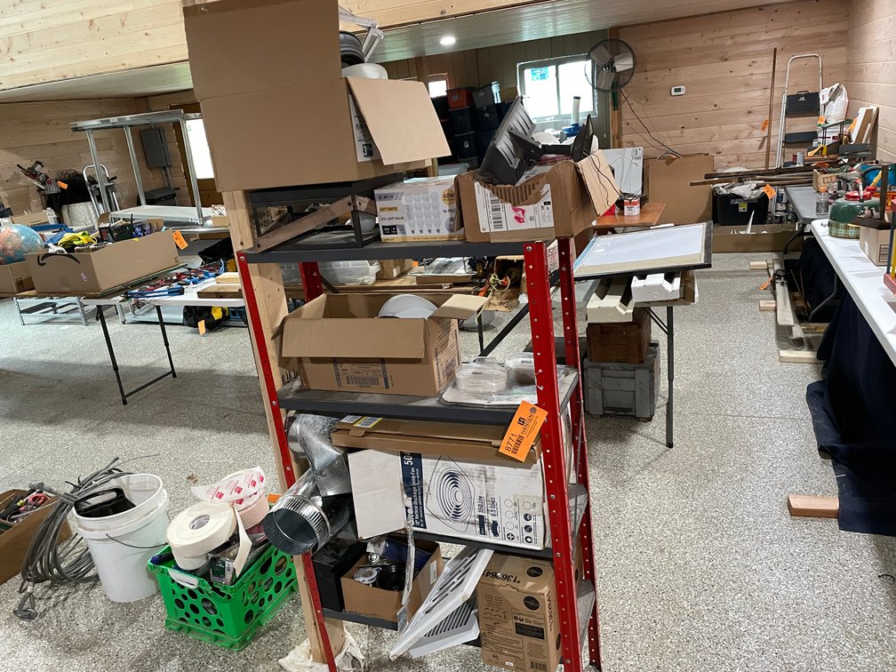 Metal Shelving Unit and Contents