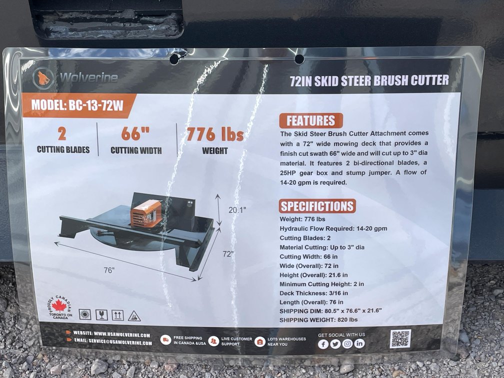 Unused 2026 Wolverine Skid Steer Brush Cutter Attachment