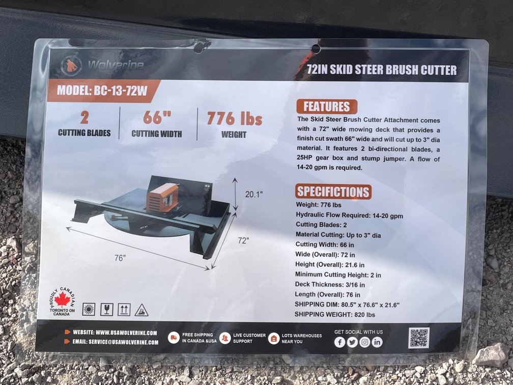Unused 2026 Wolverine Skid Steer Brush Cutter Attachment