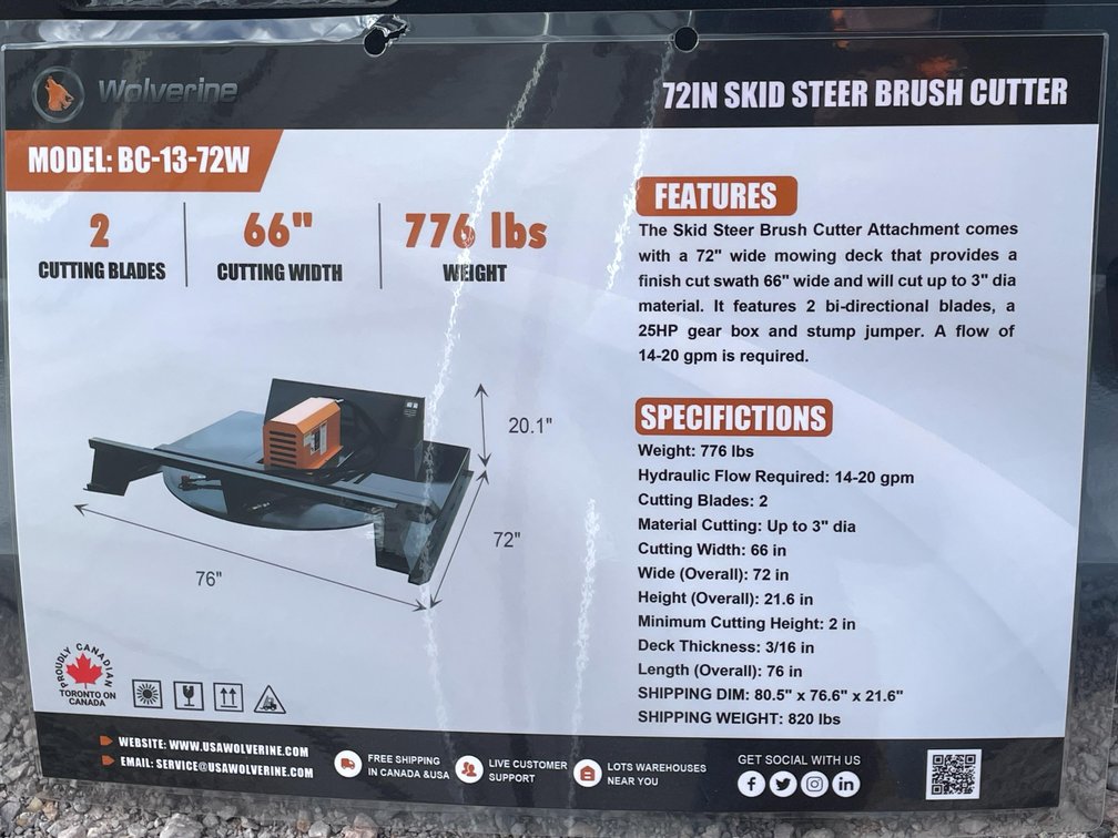Unused 2026 Wolverine Skid Steer Brush Cutter Attachment