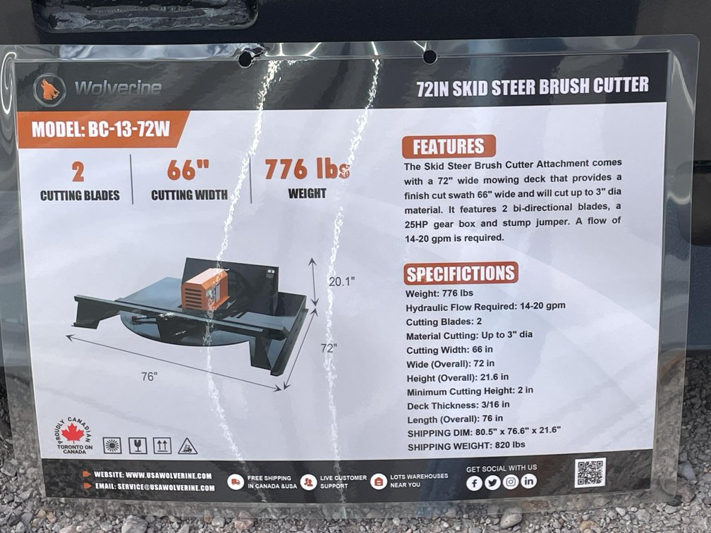 Unused 2026 Wolverine Skid Steer Brush Cutter Attachment