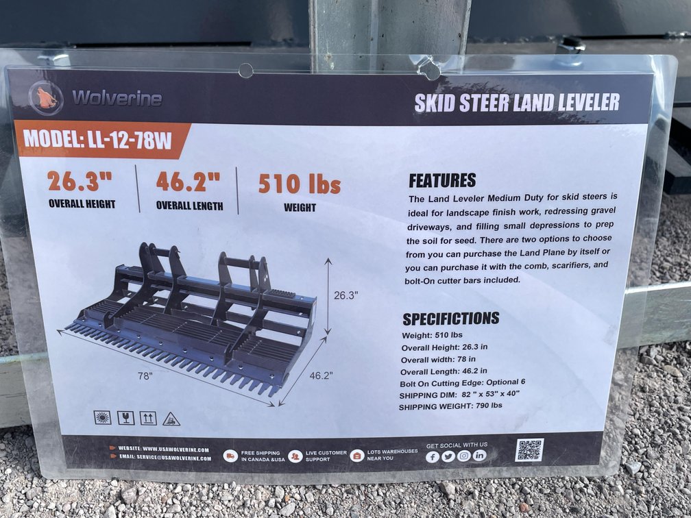 Unused 2026 Wolverine Skid Steer Land Leveler Attachment