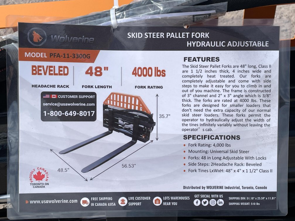 Unused 2026 Wolverine Adjustable Hydraulic Pallet Fork Attachments