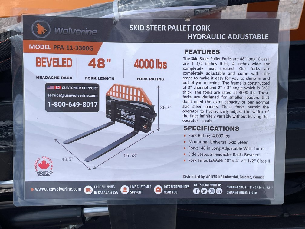 Unused 2026 Wolverine Adjustable Hydraulic Pallet Fork Attachments