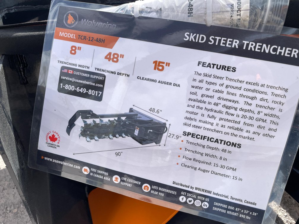 Unused 2026 Wolverine Skid Steer Trencher Attachment
