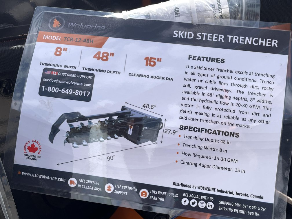 Unused 2026 Wolverine Skid Steer Trencher Attachment