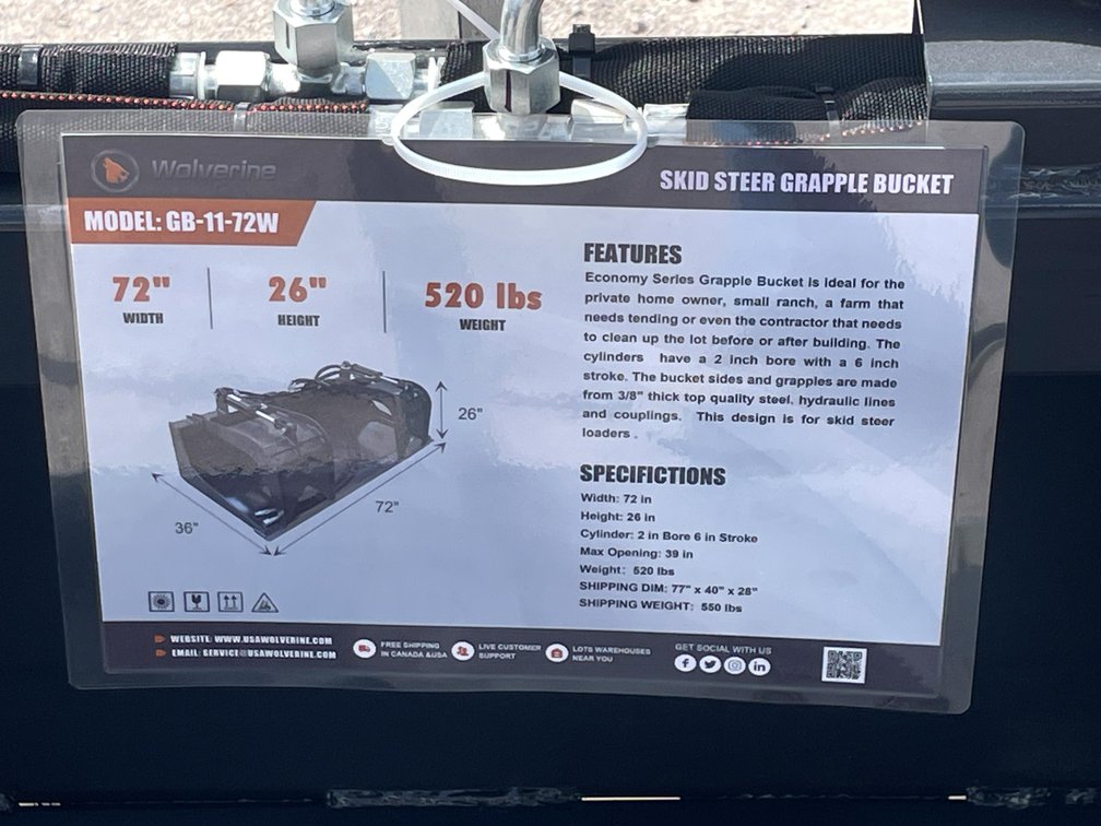 Unused 2026 Wolverine Skid Steer Grapple Bucket Attachment