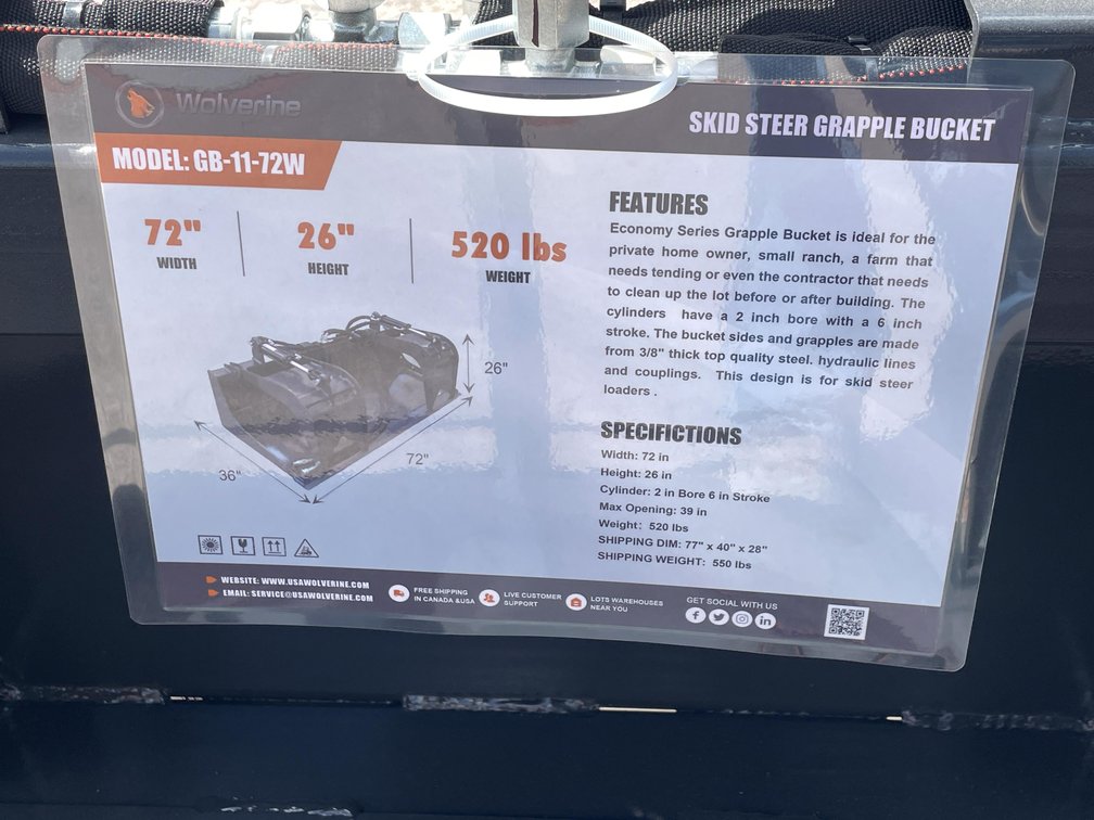 Unused 2026 Wolverine Skid Steer Grapple Bucket Attachment