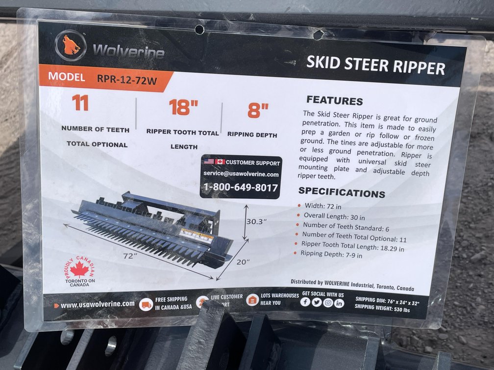 Unused 2026 Wolverine Skid Steer Ripper Attachment