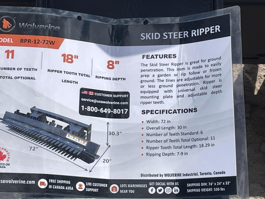 Unused 2026 Wolverine Skid Steer Ripper Attachment
