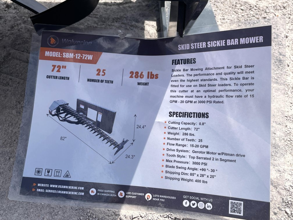 Unused 2026 Wolverine Sickle Bar Mower Attachment