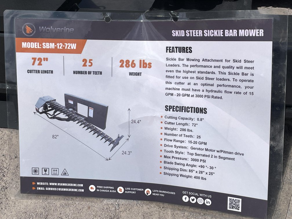 Unused 2026 Wolverine Sickle Bar Mower Attachment