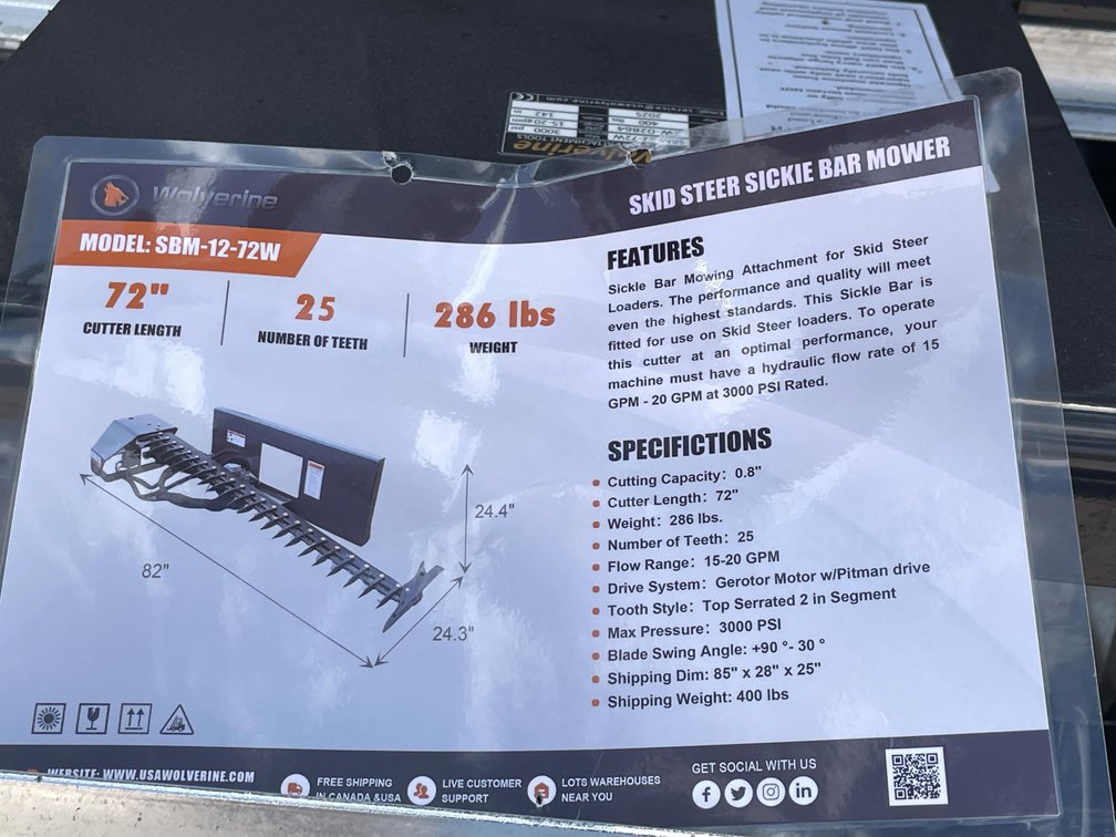 Unused 2026 Wolverine Sickle Bar Mower Attachment