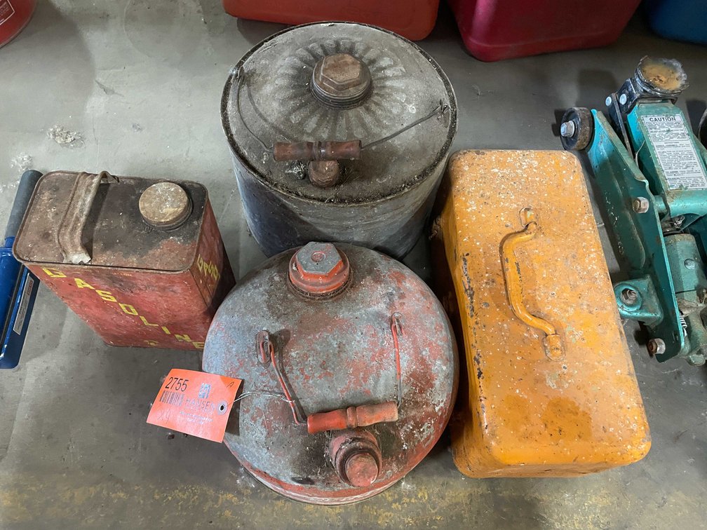 (3) Vintage Gas Cans and Toolbox (PR11)