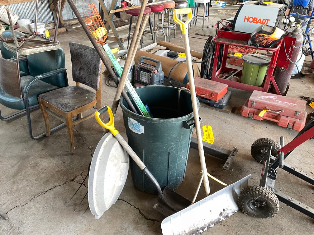 Rubbermaid Trash Bin and Handled Tools