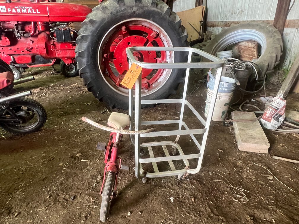 Aluminum Stand on Dollys and Antique Kids Bike