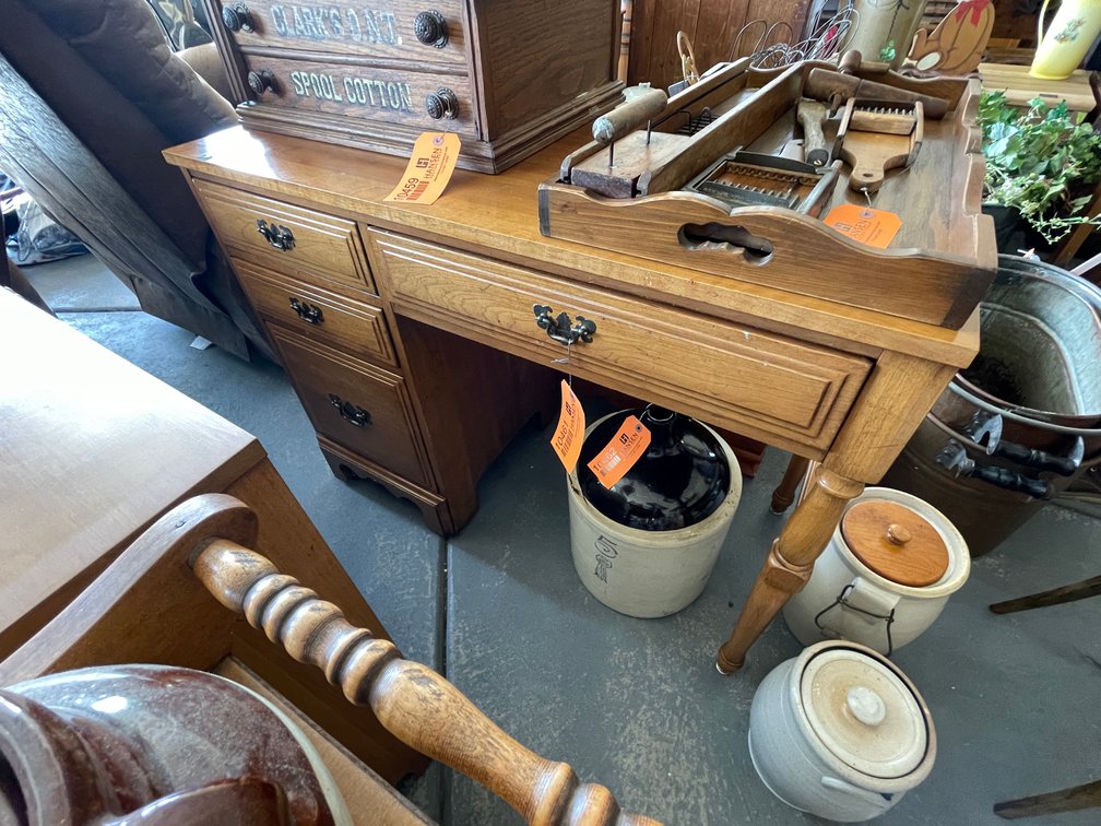 Vintage Wood Desk and Contents