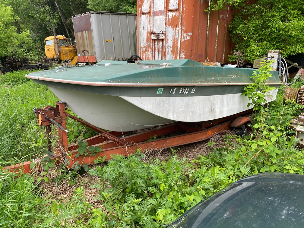 Johnson Motors Fiberglass Boat on Trailer (No Title)