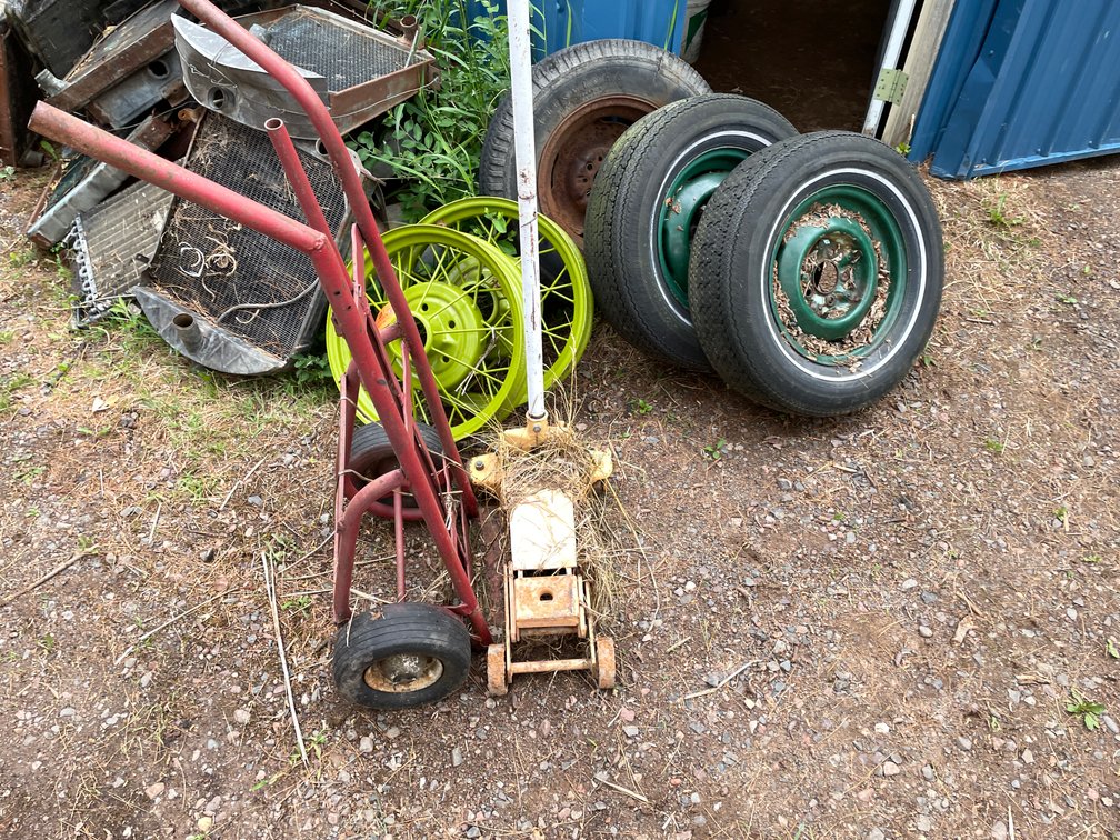 Tires, Rims, Floor Jack and 2 Wheeled Dolly