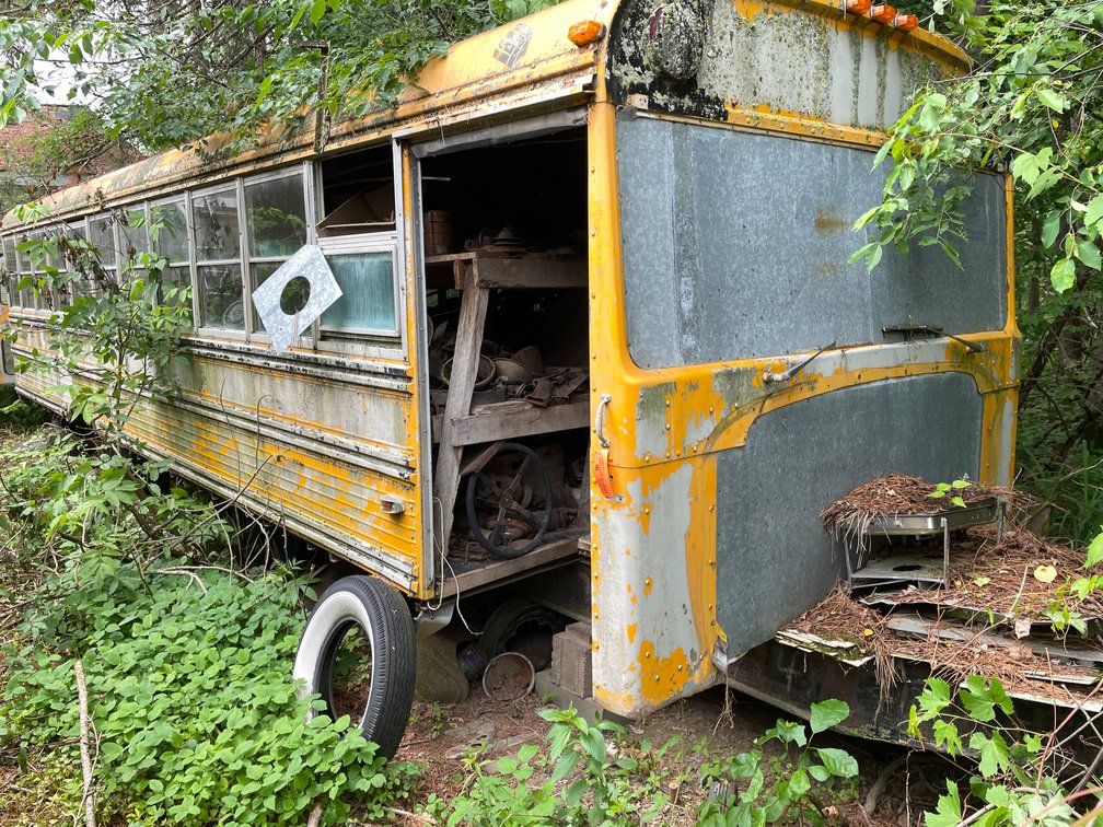 Trailer House Frame with School Bus Body and Contents