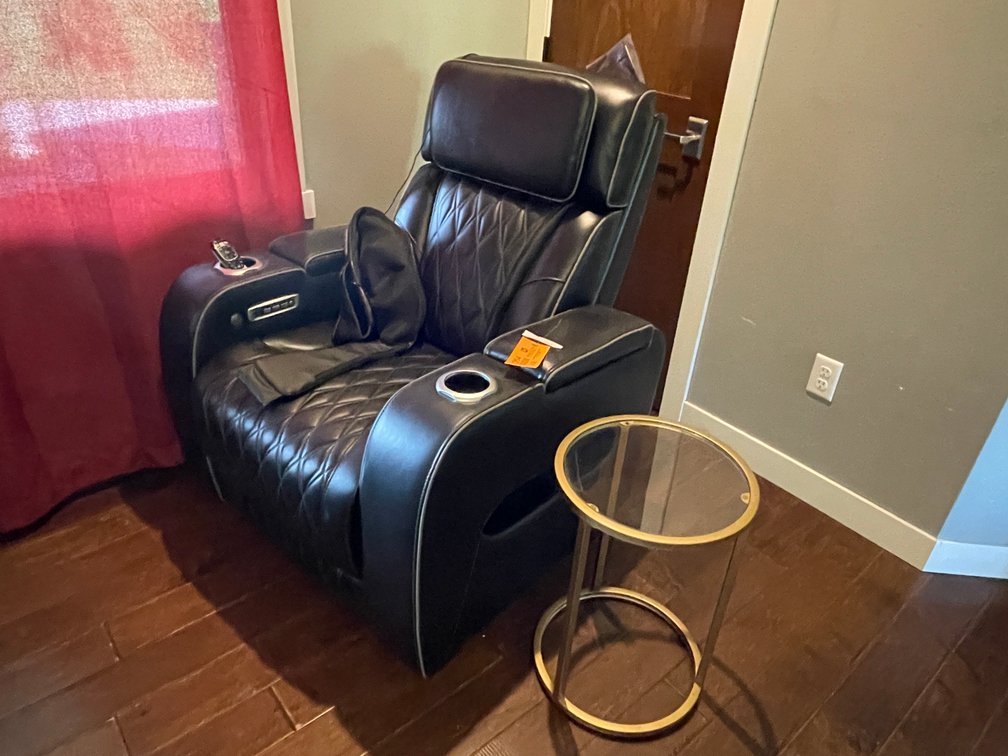 Ashley Leather Massage Recliner and Side Table