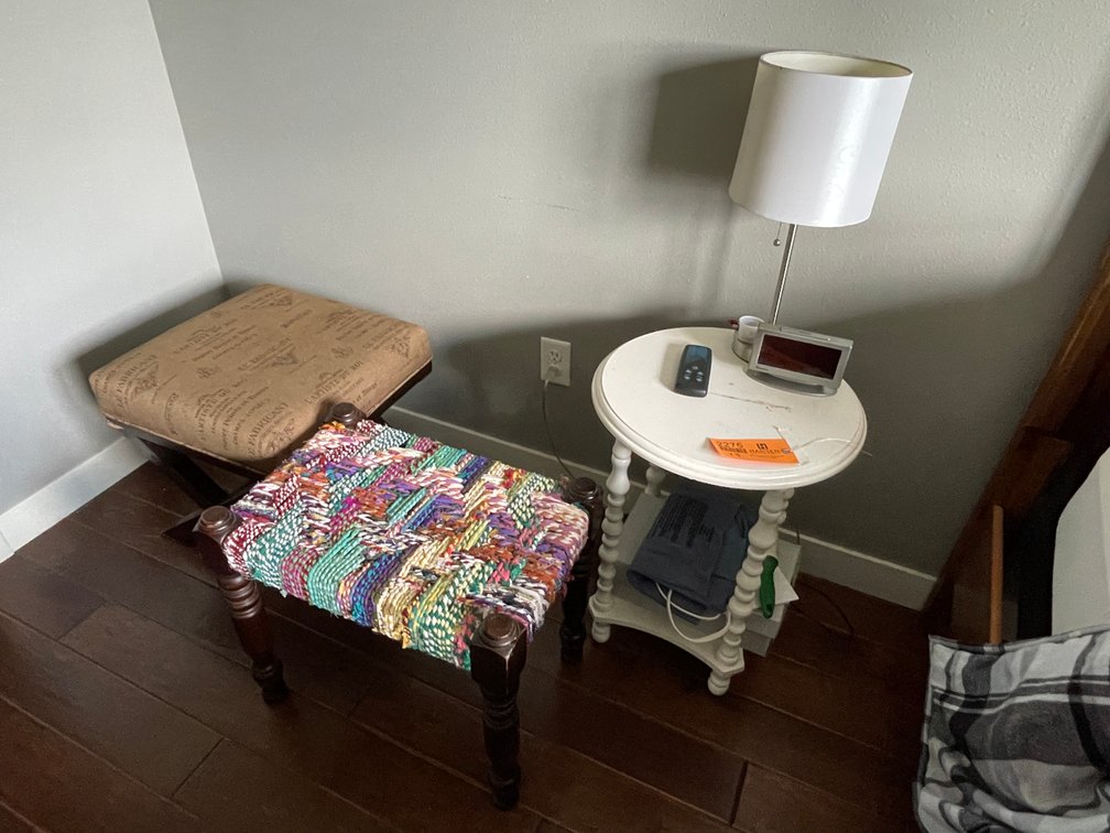 Side Table and (2) Ottomans