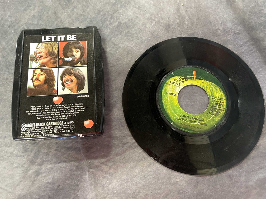 John Lennon Vinyl 45 and Beatles Let It Be 8 Track Tape (T6)