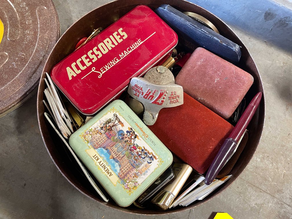 Vintage Film Tin Filled with Various Estate Items (T5)