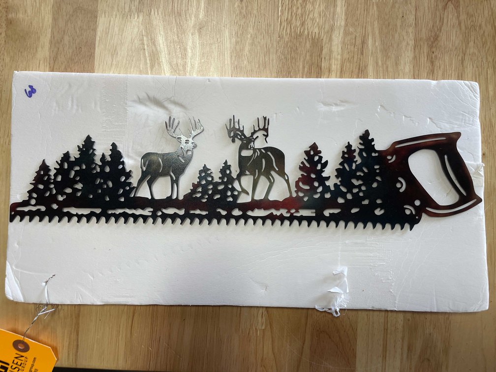 Laser Cut Metal Sign of Saw and Deer (T2)