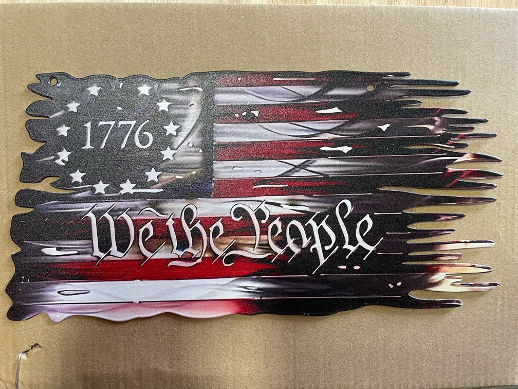 Laser Cut Metal Sign of a Tattered US Flag (T2)