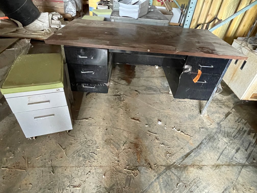 Metal Desk and Small Filing Cabinet