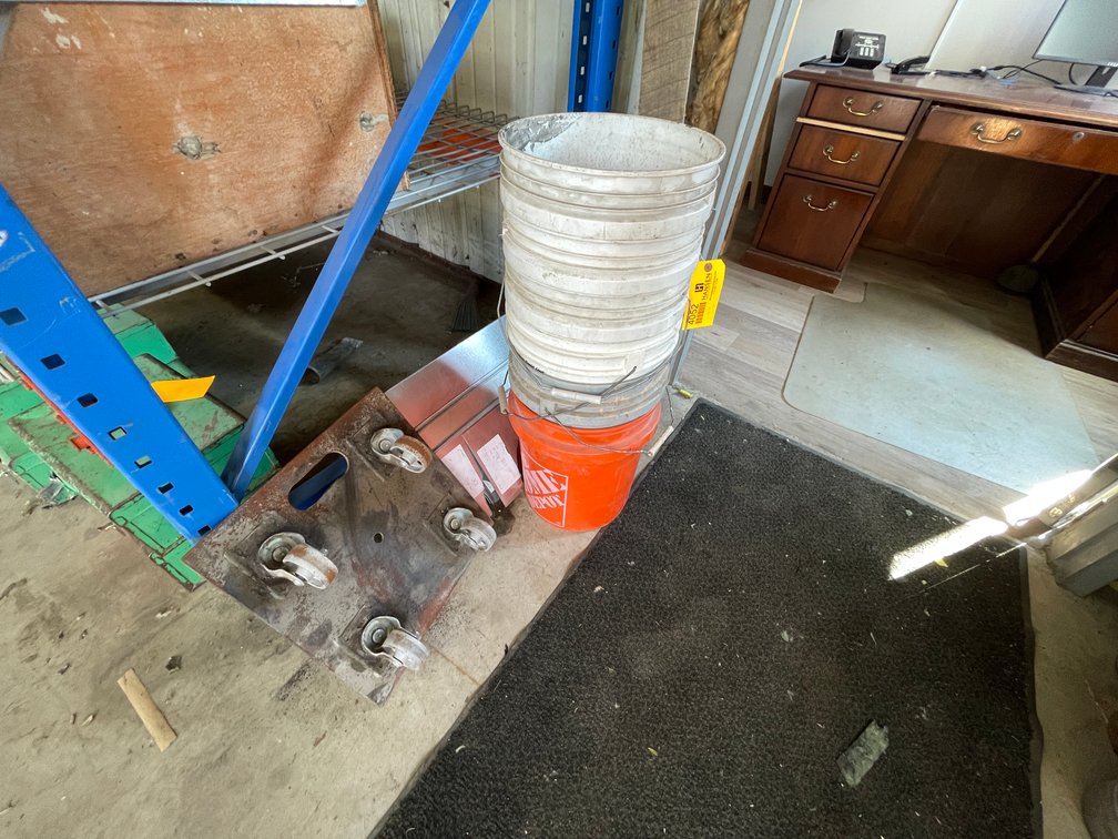 Metal Cart, Sheet Metal, Buckets, and Sunflower Heater