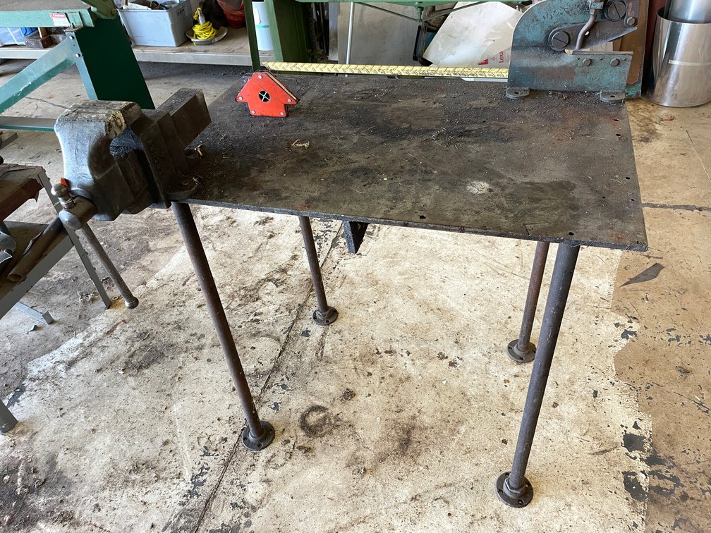 Shear and Bench Vise Mounted to Welding Table