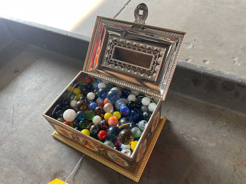 Vintage Metal Tin Full of Marbles (T5)