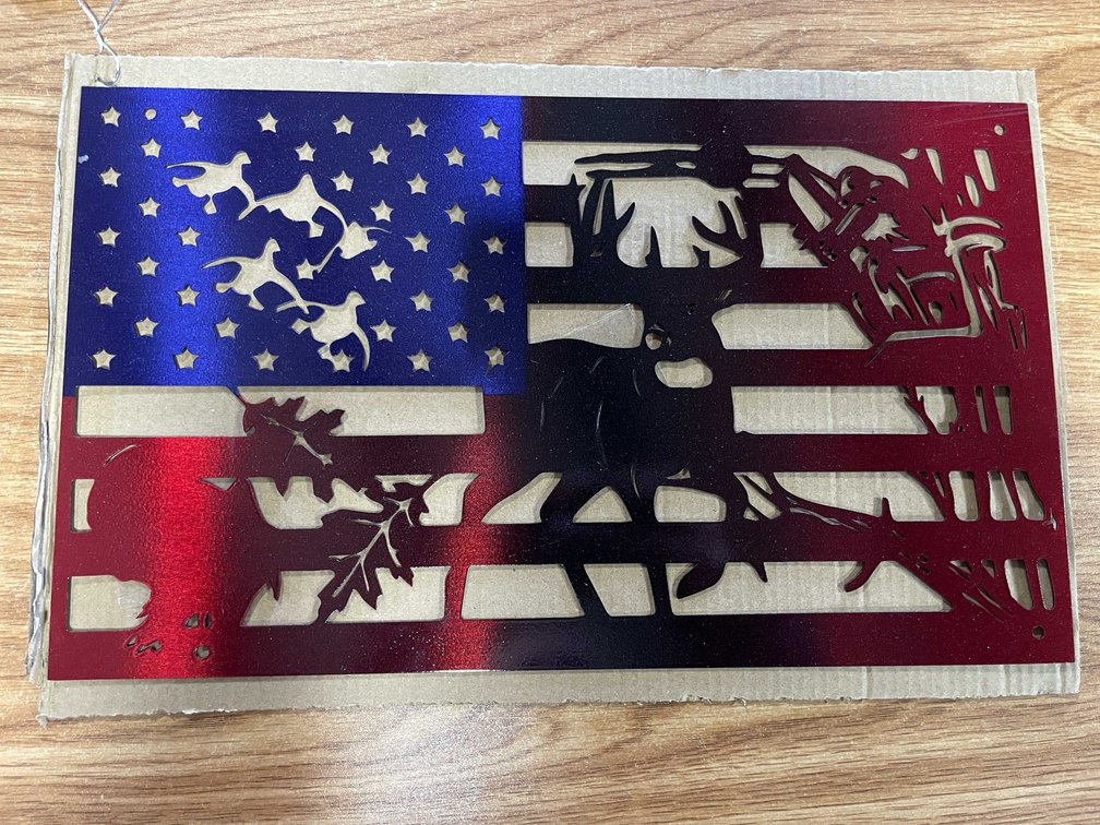Laser Cut Metal Sign of Flag & Wildlife (T-2)
