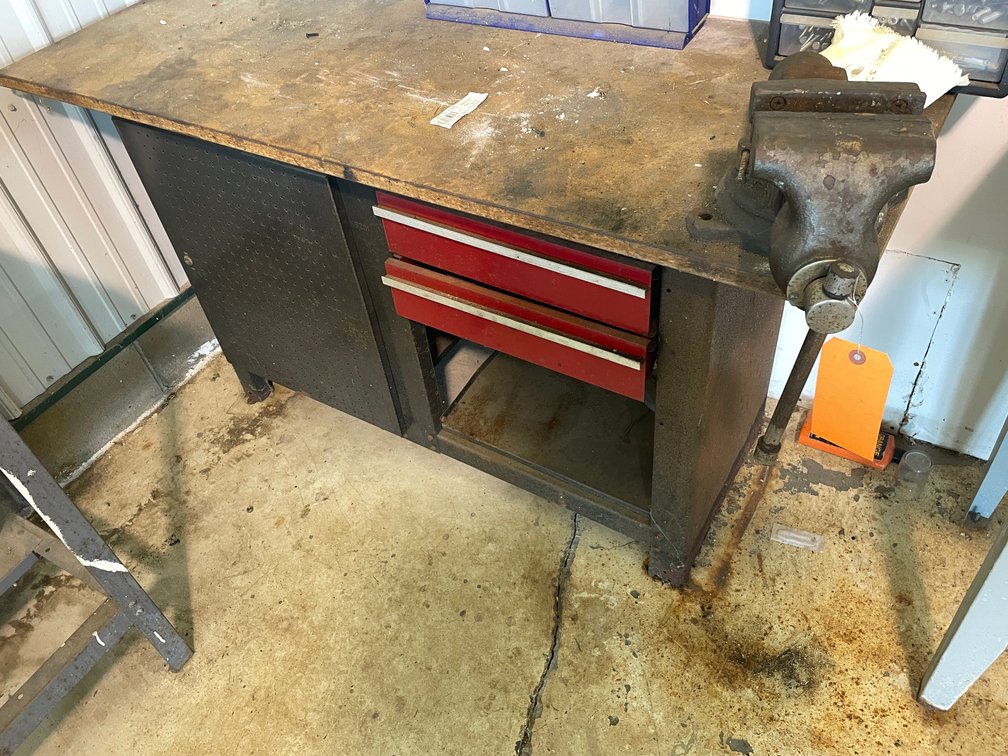 Workbench With Bench Vise and Contents of Drawers