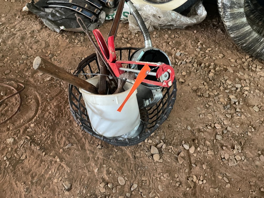 Vintage Egg Bucket with Various Tools