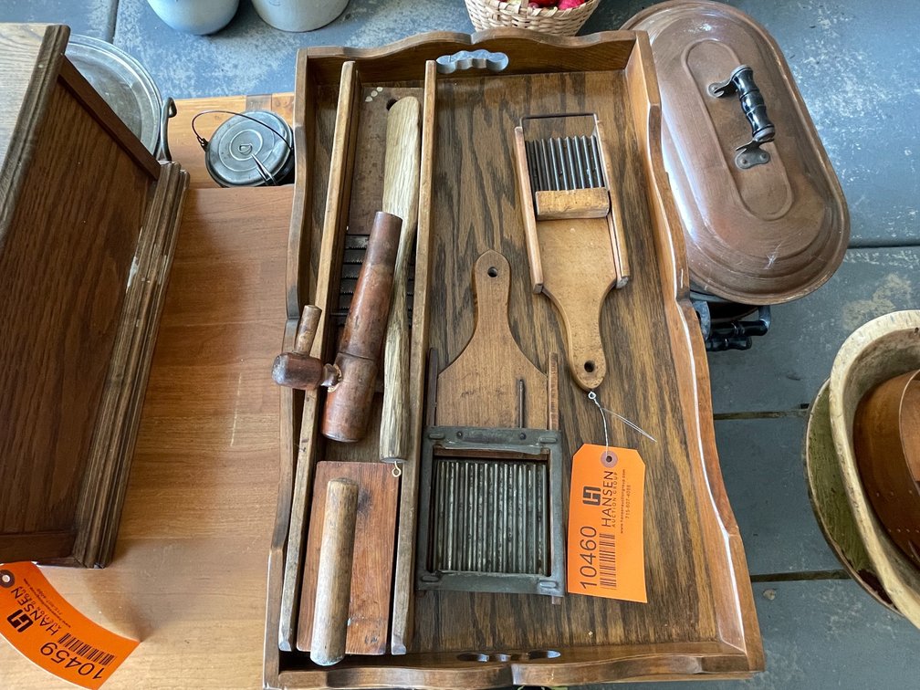 Vintage Wood Tray and Contents