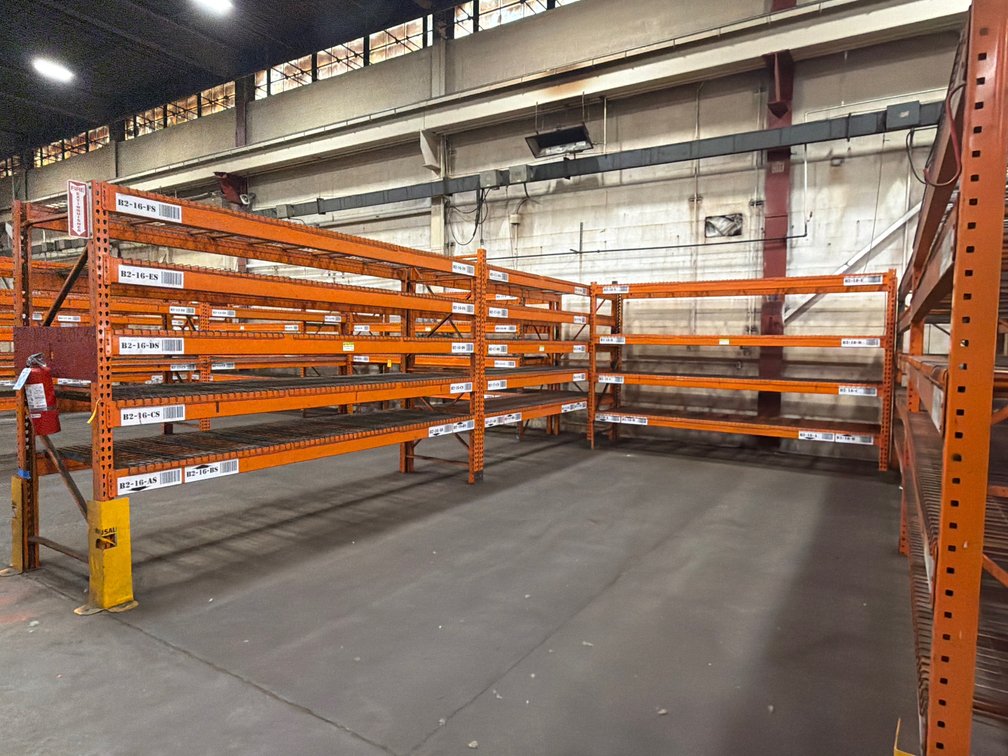 (3) Sections of Teardrop Metal Pallet Racking