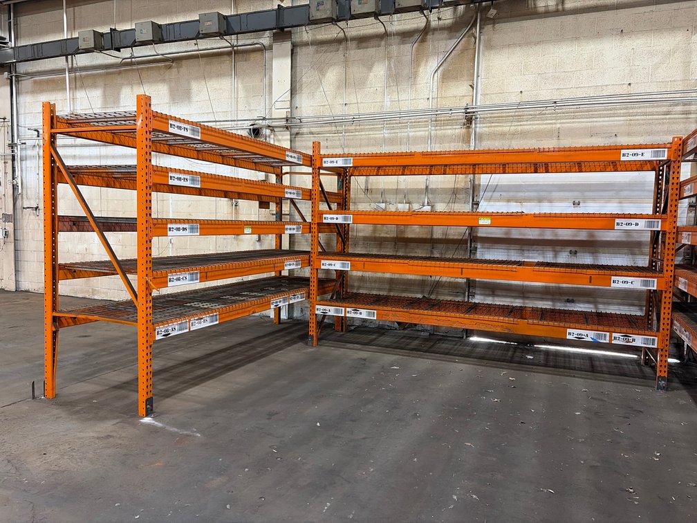 (2) Sections of Teardrop Pallet Racking