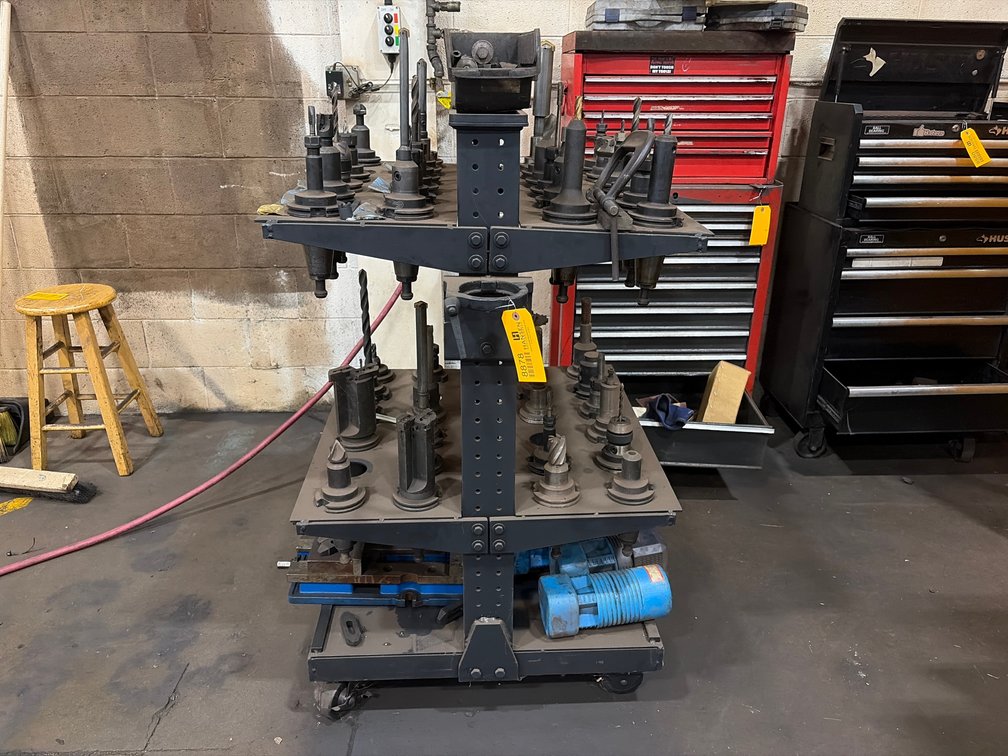 CNC Tooling Cart with Tool Holders, Vises, and Drill Bits