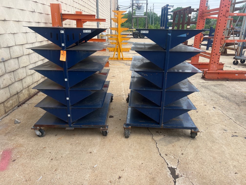 (2) Heavy Duty Multi Tier Mobile Cantilever Storage Carts