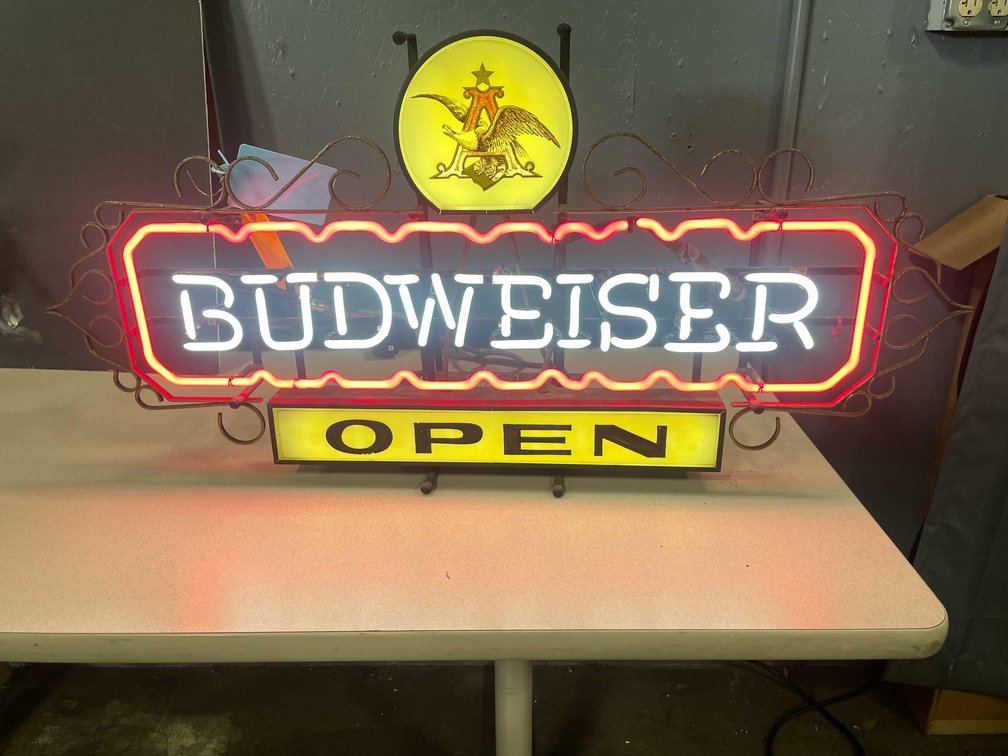 Vintage Budweiser Open Metal Frame Neon Sign