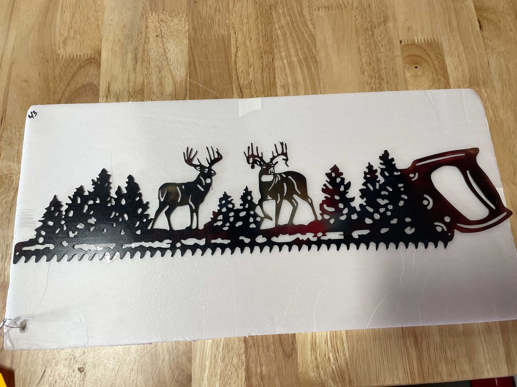 Laser Cut Metal Sign of Saw and Deer (T2)