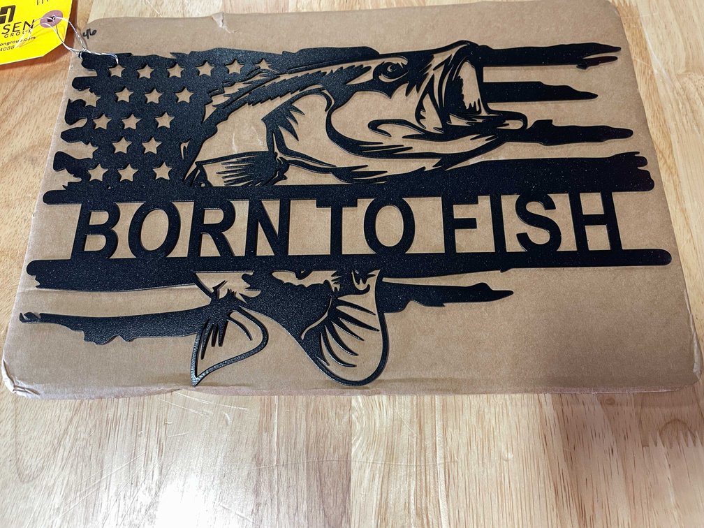 Laser Cut Metal Sign of Flag and Fish (T2)