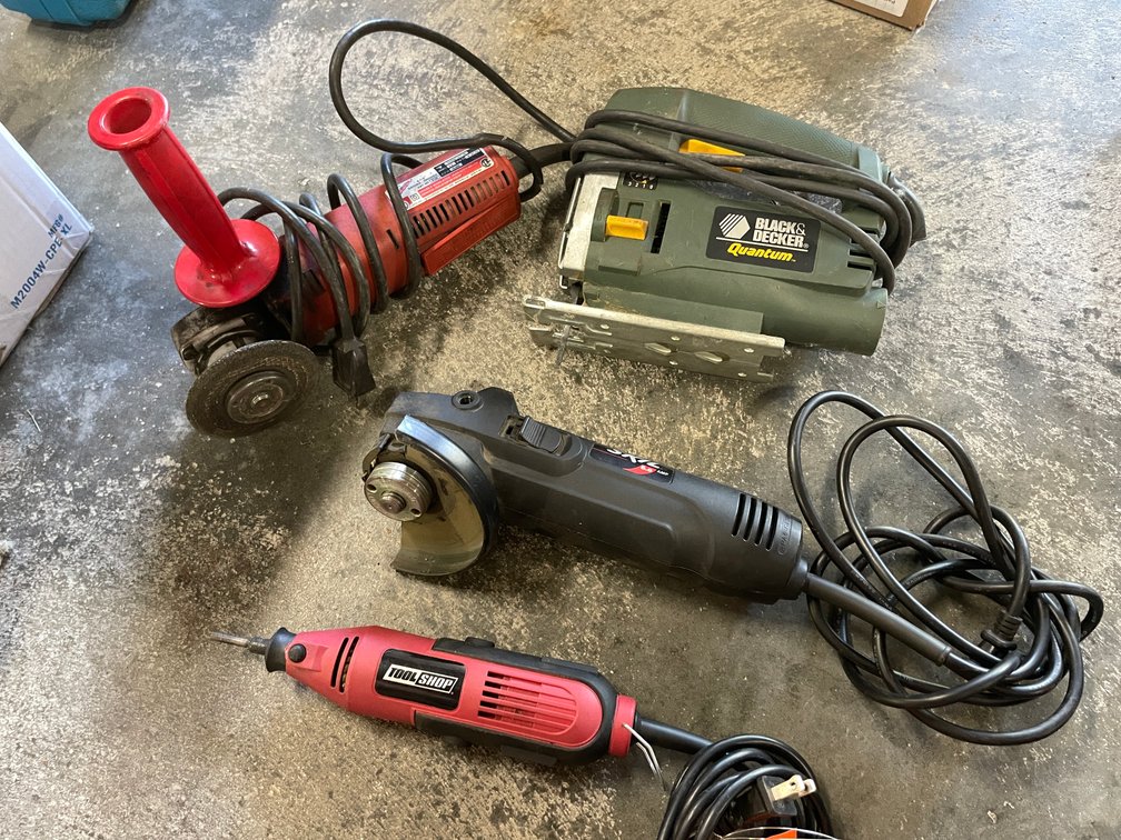 Box of Corded Power Tools